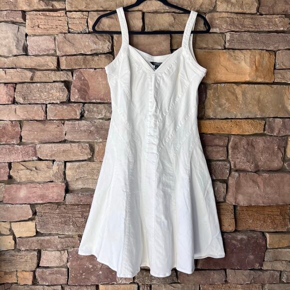 Ralph Lauren Black Label 8 Cotton White Denim Fit & Flare Boho Sleeveless Dress - Picture 1 of 16